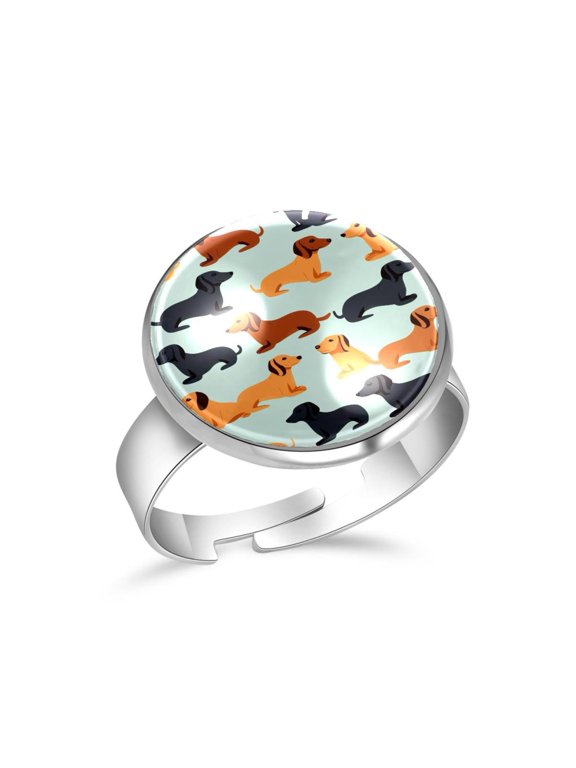 Dachshund Dog Pattern Stainless Steel Rings for Women, Open Adjustable Ring Promise Ring Jewelry Gifts
