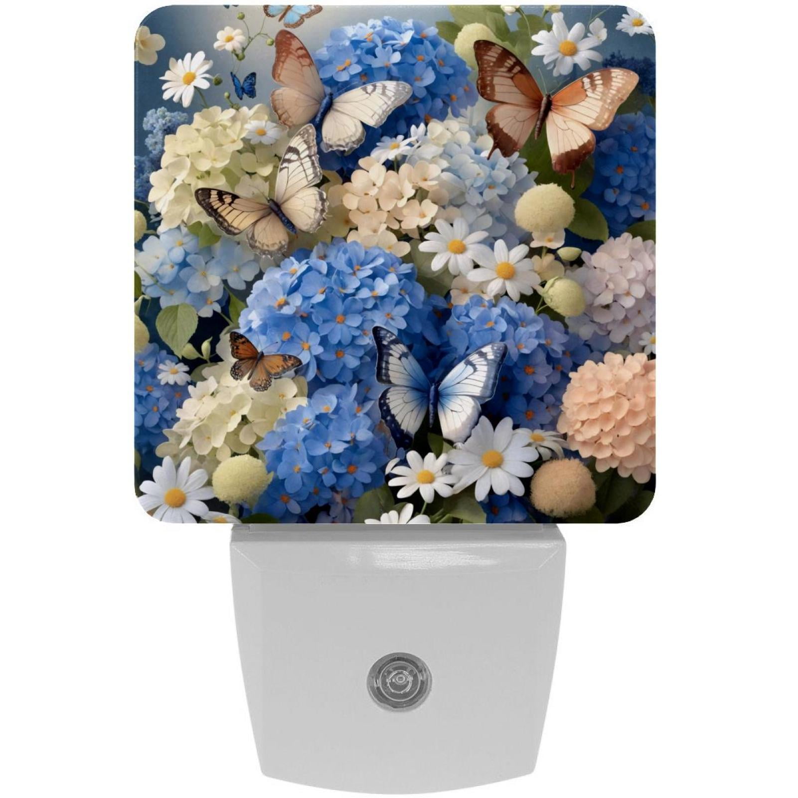 PhooArto Daisies Floral Butterflies Plug in LED Night Light Auto Sensor Dusk to Dawn Decorative Night for Bedroom, Bathroom, Kitchen, Hallway, Stairs, Baby's Room, Energy Saving