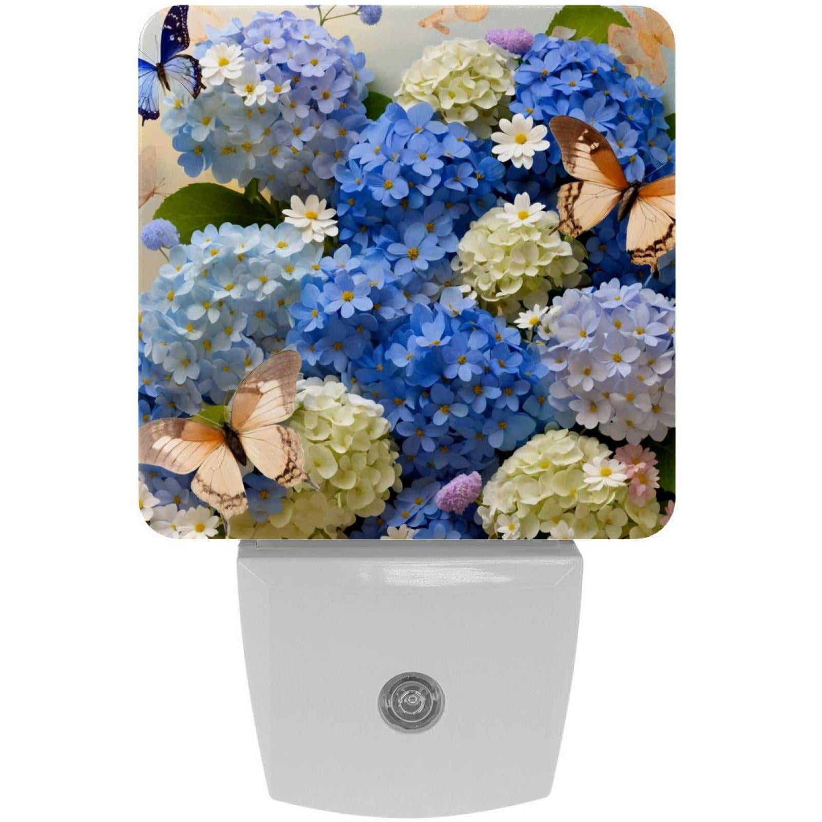 PhooArto Daisies Floral Butterflies Print Plug in LED Night Light Auto Sensor Dusk to Dawn Decorative Night for Bedroom, Bathroom, Kitchen, Hallway, Stairs, Baby's Room, Energy Saving