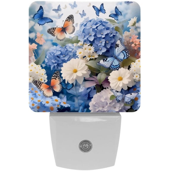 PhooArto Daisies Floral Butterfly and Hydrangeas Plug in LED Night Light Auto Sensor Dusk to Dawn Decorative Night for Bedroom, Bathroom, Kitchen, Hallway, Stairs, Baby's Room, Energy Saving