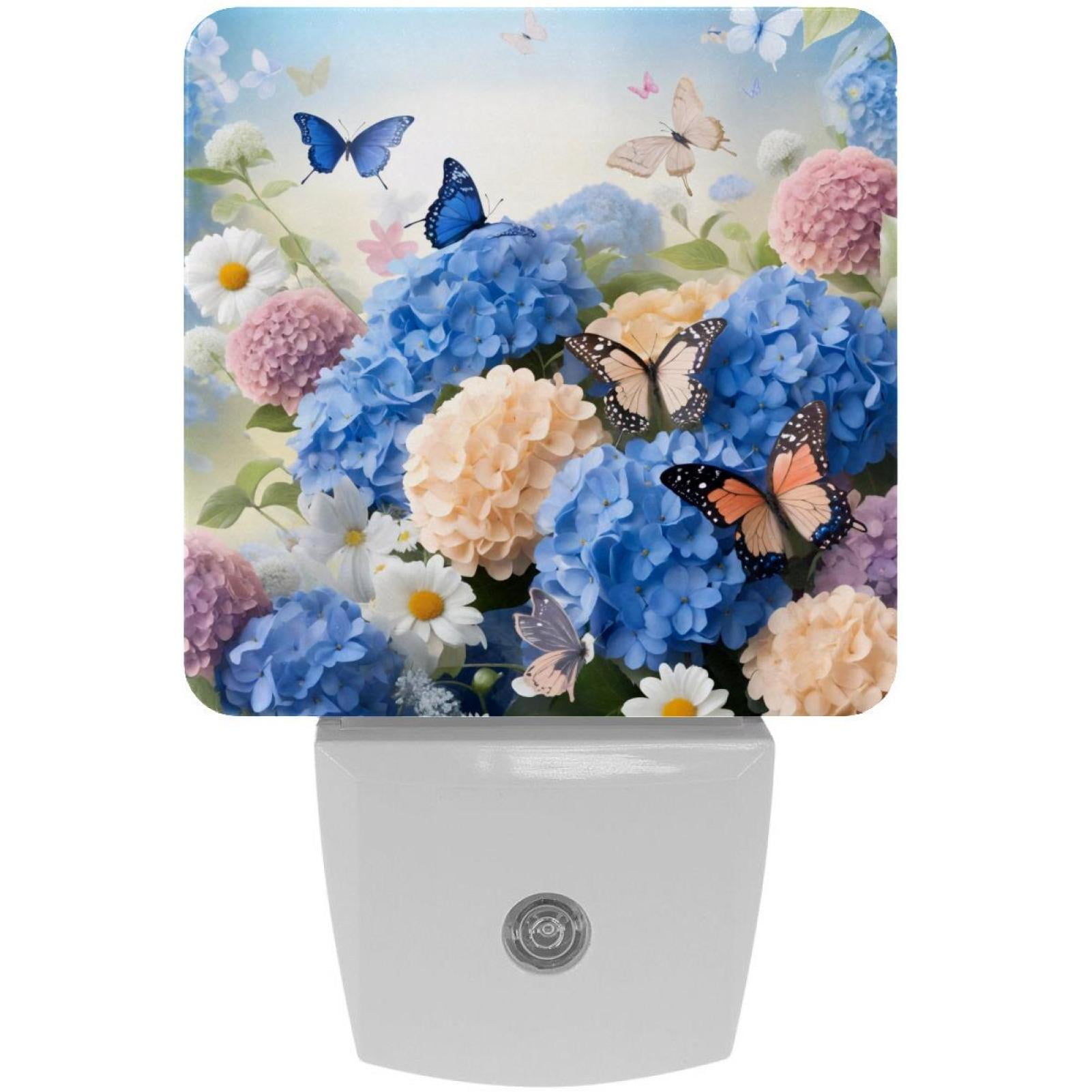 PhooArto Daisies Floral and Hydrangeas Butterflies Plug in LED Night Light Auto Sensor Dusk to Dawn Decorative Night for Bedroom, Bathroom, Kitchen, Hallway, Stairs, Baby's Room, Energy Saving