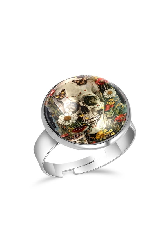 Daisy Butterfly Sugar Skull Stainless Steel Rings for Women, Open Adjustable Ring Promise Ring Jewelry Gifts