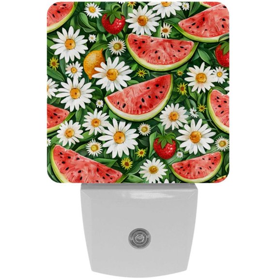 PhooArto Daisy Flower Watermelon Pattern Plug in LED Night Light Auto Sensor Dusk to Dawn Decorative Night for Bedroom, Bathroom, Kitchen, Hallway, Stairs, Baby's Room, Energy Saving