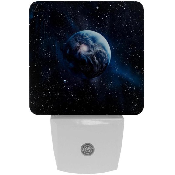 PhooArto Dark Blue Planet Dark Blue Pattern Plug in LED Night Light Auto Sensor Dusk to Dawn Decorative Night for Bedroom, Bathroom, Kitchen, Hallway, Stairs, Baby's Room, Energy Saving