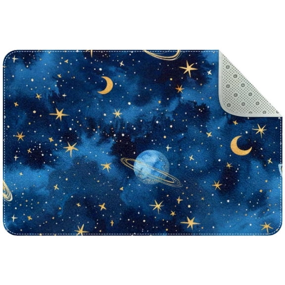 PhooArto Dark Blue Space Planet Stars Pattern Indoor Door Mat, Non-Slip Absorbent Doormat Inside Floor Mats Area Rug for Entryway, Machine Washable Entrance Rug Outdoor 35x24in