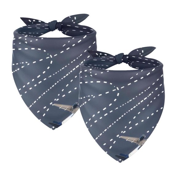 PhooArto Dashed Path Lines Airplane Dog Bandanas, 2 Pack Soft Washable Pet Scarf Triangle for Large Dogs Puppies and Cats