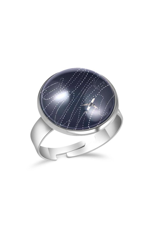 Dashed Path Lines Airplane Stainless Steel Rings for Women, Open Adjustable Ring Promise Ring Jewelry Gifts