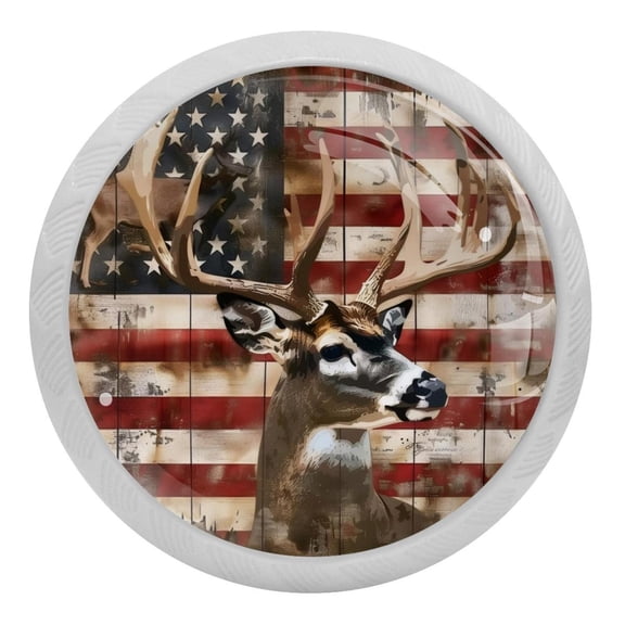 PhooArto Deer American Flag 4 PCS Crystal Glass Cabinet Knobs, Drawer Kitchen Cabinets Dresser Cupboard Wardrobe Pulls Handle - Glowing in the Dark