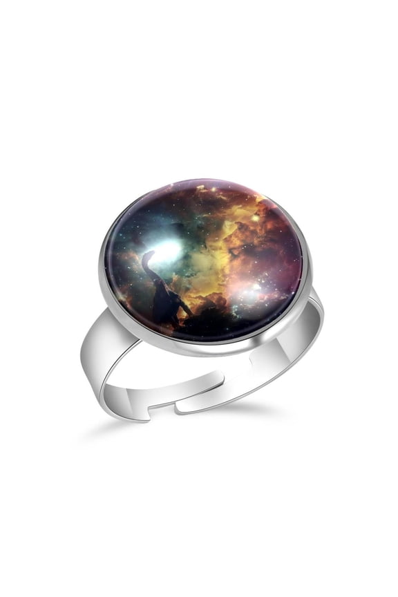 Dinosaur in the Galaxy Stainless Steel Rings for Women, Open Adjustable Ring Promise Ring Jewelry Gifts