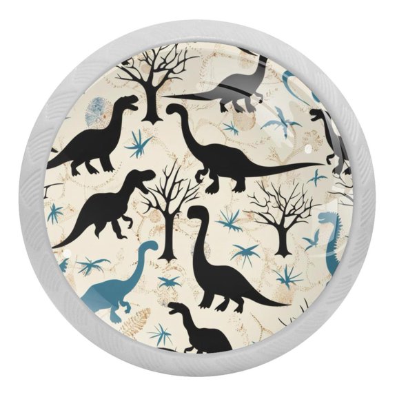 PhooArto Dinosaurs Tree Silhouettes Pattern 4 PCS Crystal Glass Cabinet Knobs, Drawer Kitchen Cabinets Dresser Cupboard Wardrobe Pulls Handle - Glowing in the Dark