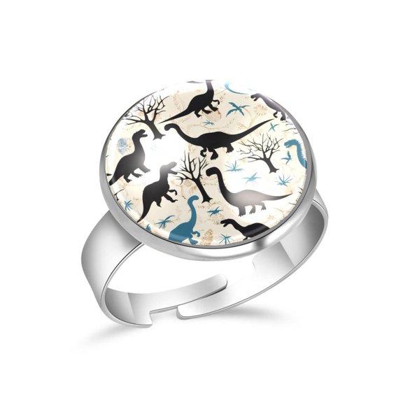 PhooArto Dinosaurs Tree Silhouettes Pattern Stainless Steel Rings for Women, Open Adjustable Ring Promise Ring Jewelry Gifts