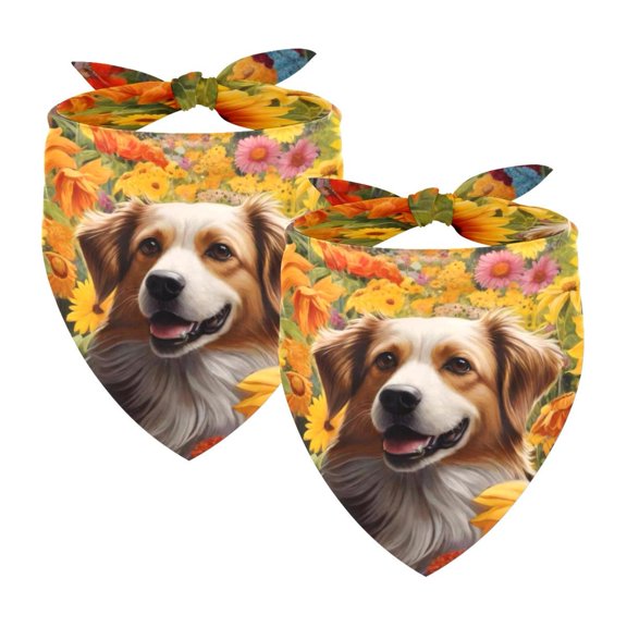 PhooArto Dog Among Sunflower Butterflies Dog Bandanas, 2 Pack Soft Washable Pet Scarf Triangle for Large Dogs Puppies and Cats