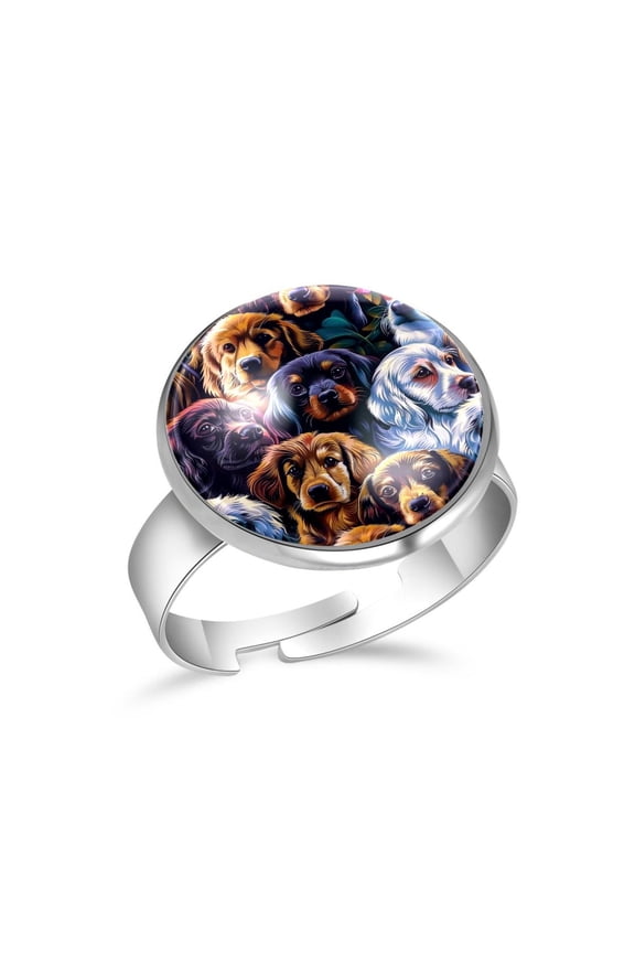 Dogs Pattern Stainless Steel Rings for Women, Open Adjustable Ring Promise Ring Jewelry Gifts