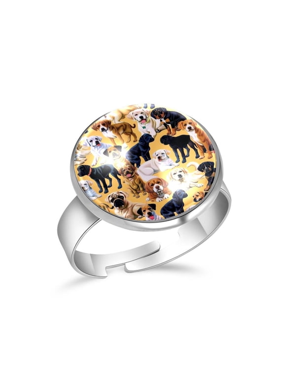 Dogs Puppy Pattern Stainless Steel Rings for Women, Open Adjustable Ring Promise Ring Jewelry Gifts