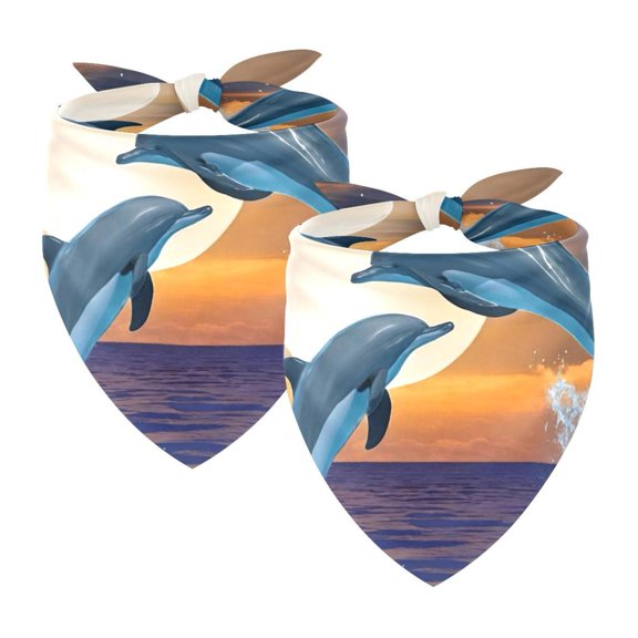 PhooArto Dolphins Jumping Love Dog Bandanas, 2 Pack Soft Washable Pet Scarf Triangle for Large Dogs Puppies and Cats