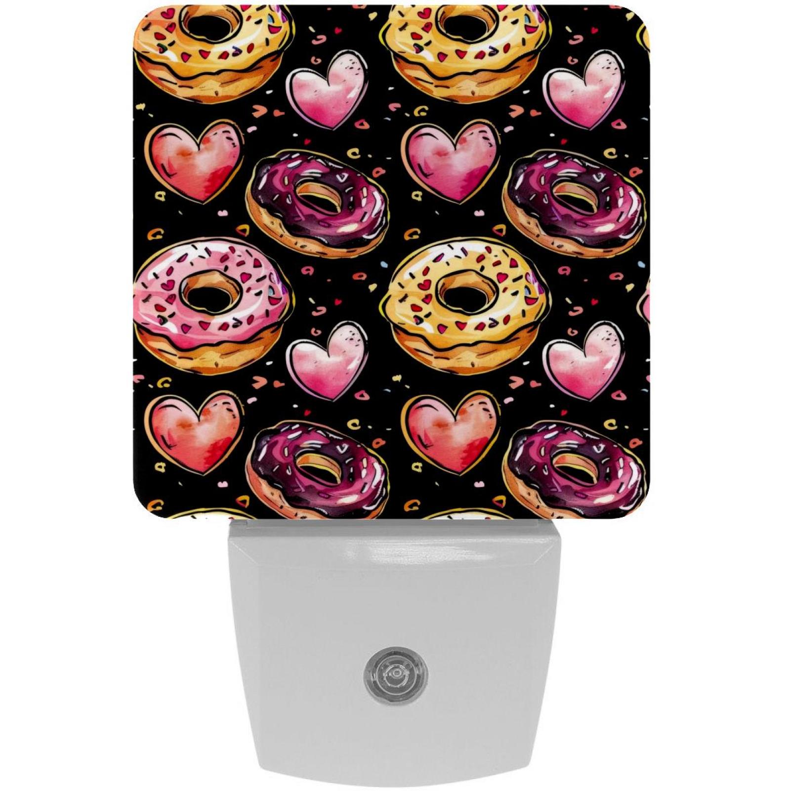 PhooArto Donuts Love Hearts Pattern Plug in LED Night Light Auto Sensor Dusk to Dawn Decorative Night for Bedroom, Bathroom, Kitchen, Hallway, Stairs, Baby's Room, Energy Saving