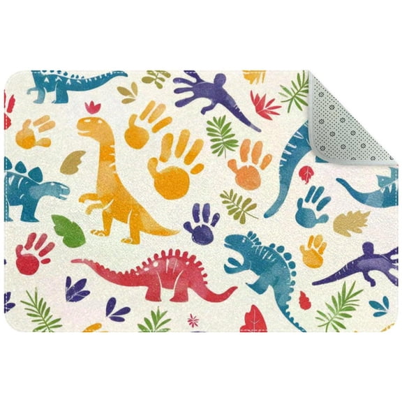 PhooArto Doormat Custom Indoor Welcome Door Mat, Colorful Dinosaur and Footprint Pattern Home Decorative Entry Rug Garden/Kitchen/Bedroom Mat Non-Slip Rubber 24x16in