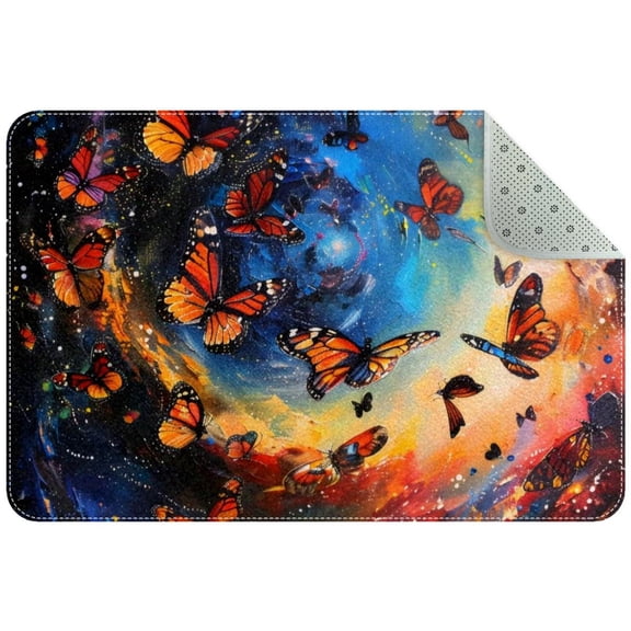 PhooArto Doormat Custom Indoor Welcome Door Mat, Dancing Butterflies Galaxy Home Decorative Entry Rug Garden/Kitchen/Bedroom Mat Non-Slip Rubber 24x16in