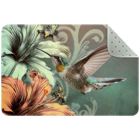 PhooArto Doormat Custom Indoor Welcome Door Mat, Hummingbirds Butterfly Flowers Home Decorative Entry Rug Garden/Kitchen/Bedroom Mat Non-Slip Rubber 24x16in
