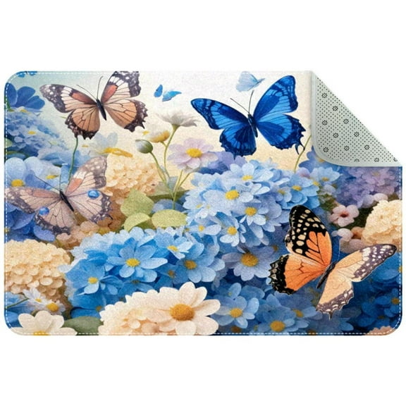 PhooArto Doormat Custom Indoor Welcome Door Mat, Hydrangeas and Daisies Floral Butterfly Home Decorative Entry Rug Garden/Kitchen/Bedroom Mat Non-Slip Rubber 24x16in