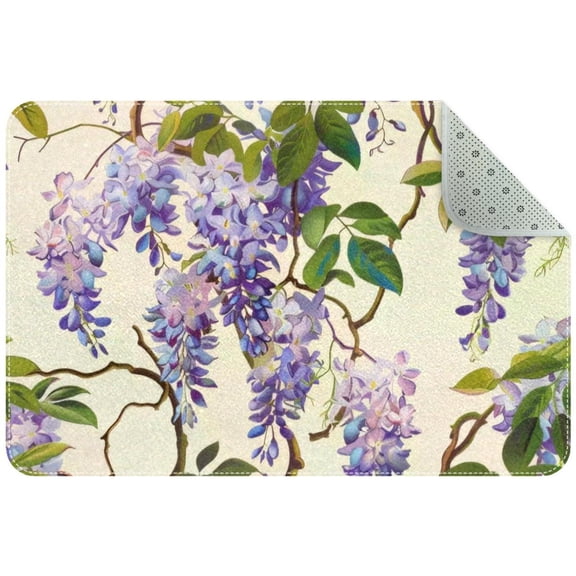 PhooArto Doormat Custom Indoor Welcome Door Mat, Purple Wisteria Flowers Pattern Home Decorative Entry Rug Garden/Kitchen/Bedroom Mat Non-Slip Rubber 24x16in