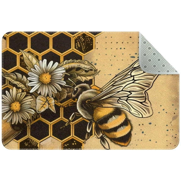 PhooArto Doormat Custom Indoor Welcome Door Mat, Retro Honey Bee Daisy Home Decorative Entry Rug Garden/Kitchen/Bedroom Mat Non-Slip Rubber 24x16in