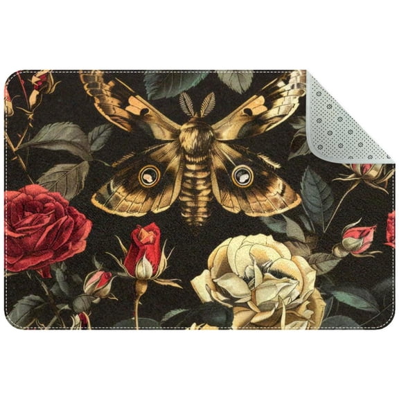 PhooArto Doormat Custom Indoor Welcome Door Mat, Skull Hawk Moth Rose Flower Home Decorative Entry Rug Garden/Kitchen/Bedroom Mat Non-Slip Rubber 24x16in