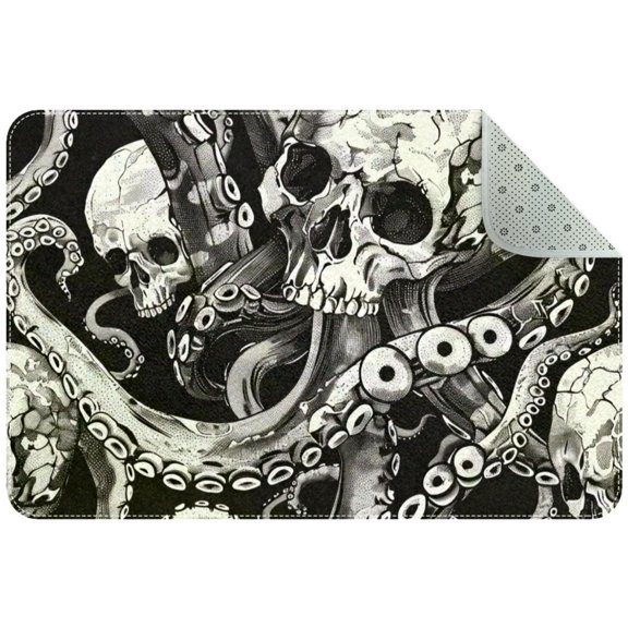 PhooArto Doormat Custom Indoor Welcome Door Mat, Skull Sea Octopus Feet Home Decorative Entry Rug Garden/Kitchen/Bedroom Mat Non-Slip Rubber 24x16in