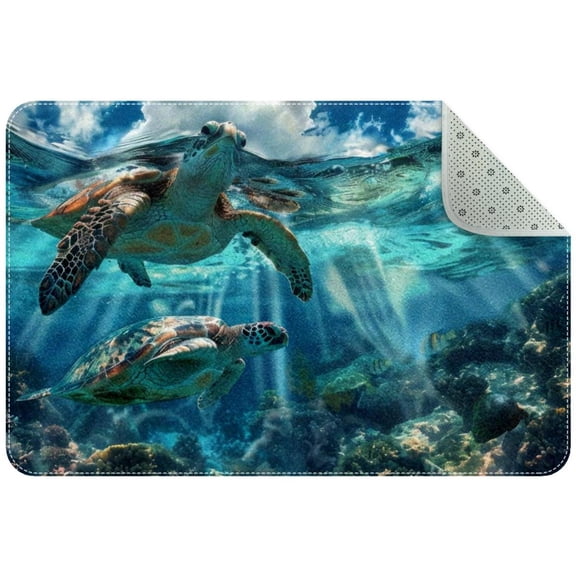 PhooArto Doormat Custom Indoor Welcome Door Mat, Swimming Sea Turtle Home Decorative Entry Rug Garden/Kitchen/Bedroom Mat Non-Slip Rubber 24x16in