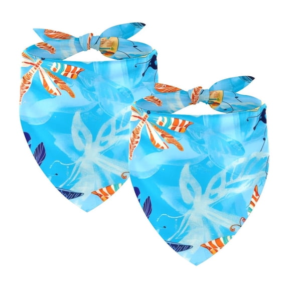 PhooArto Dragonfly Blue Pattern Dog Bandanas, 2 Pack Soft Washable Pet Scarf Triangle for Large Dogs Puppies and Cats