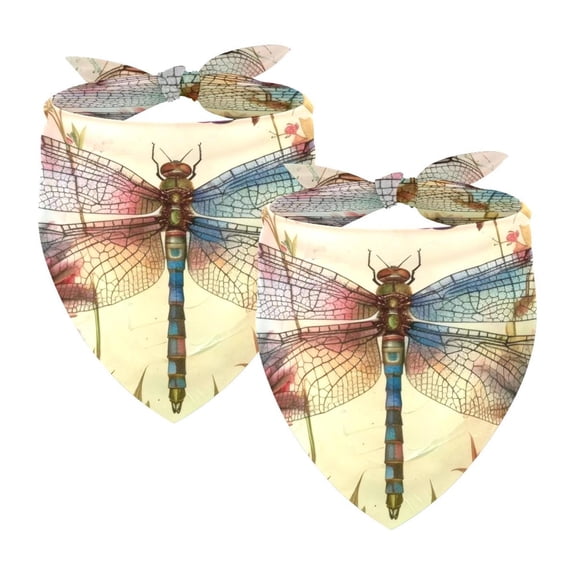 PhooArto Dragonfly Flower Painting Dog Bandanas, 2 Pack Soft Washable Pet Scarf Triangle for Large Dogs Puppies and Cats