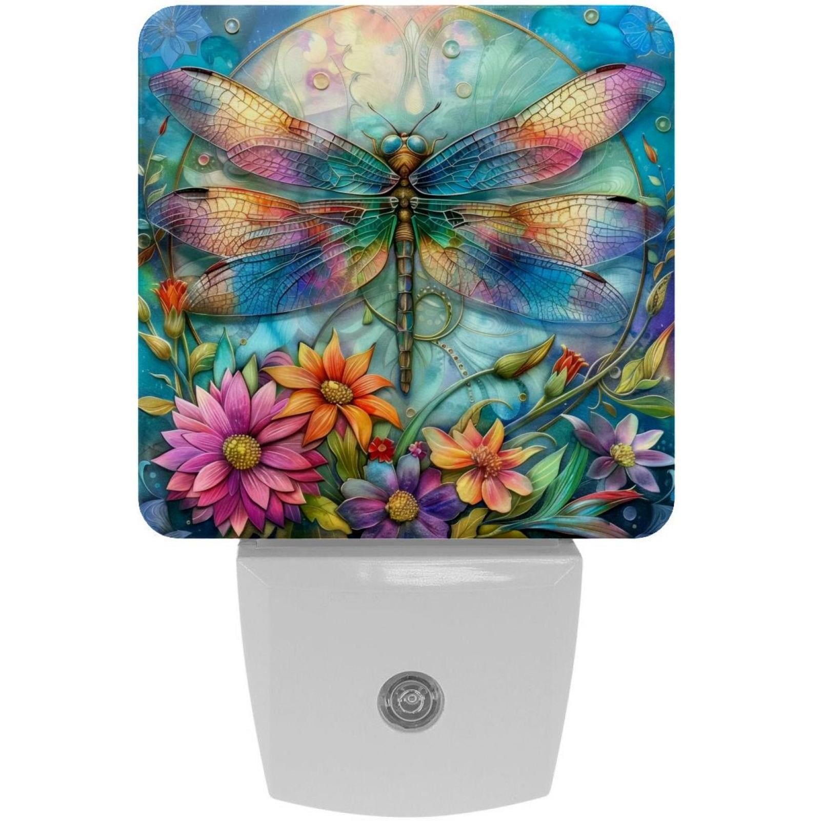 PhooArto Dragonfly and Flower Plug in LED Night Light Auto Sensor Dusk to Dawn Decorative Night for Bedroom, Bathroom, Kitchen, Hallway, Stairs, Baby's Room, Energy Saving