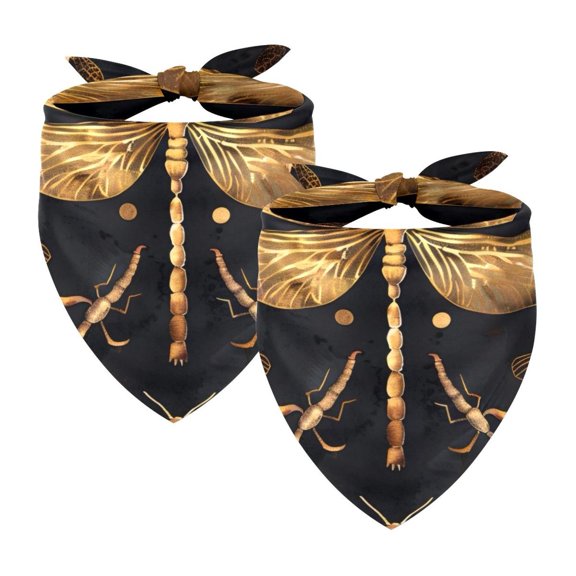 PhooArto Dragonfly Golden Pattern Dog Bandanas, 2 Pack Soft Washable Pet Scarf Triangle for Large Dogs Puppies and Cats