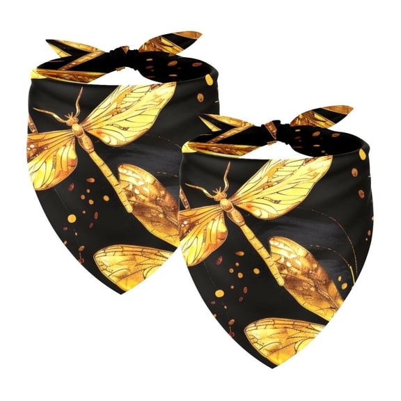 PhooArto Dragonfly Golden Patterns Dog Bandanas, 2 Pack Soft Washable Pet Scarf Triangle for Large Dogs Puppies and Cats