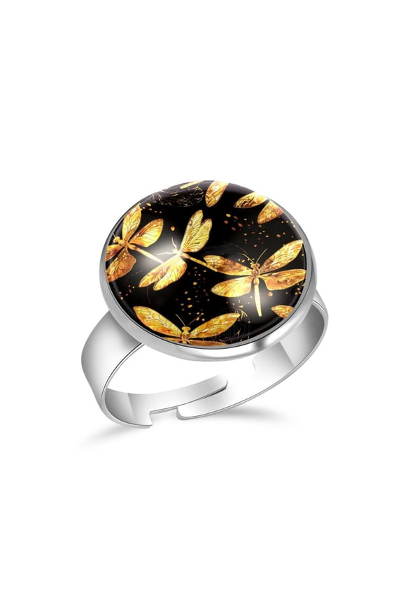 Dragonfly Golden Patterns Stainless Steel Rings for Women, Open Adjustable Ring Promise Ring Jewelry Gifts