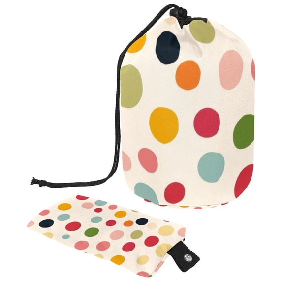 PhooArto Drawstring Cosmetic Bag, Barrel Shaped Portable Travel Makeup Bags, Cartoon Polka Dots Pattern Large Capacity Waterproof Multifunctional Bucket Toiletry Bag