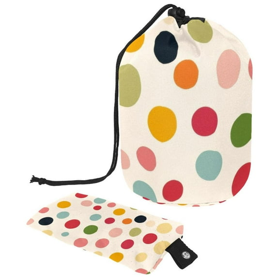 PhooArto Drawstring Cosmetic Bag, Barrel Shaped Portable Travel Makeup Bags, Cartoon Polka Dots Pattern Large Capacity Waterproof Multifunctional Bucket Toiletry Bag
