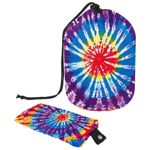 PhooArto Drawstring Cosmetic Bag, Barrel Shaped Portable Travel Makeup Bags, Colord Tie Dye Circles Pattern Large Capacity Waterproof Multifunctional Bucket Toiletry Bag