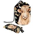 thumbnail image 1 of PhooArto Drawstring Cosmetic Bag, Barrel Shaped Portable Travel Makeup Bags, Cows Sunflower Pattern Large Capacity Waterproof Multifunctional Bucket Toiletry Bag, 1 of 6