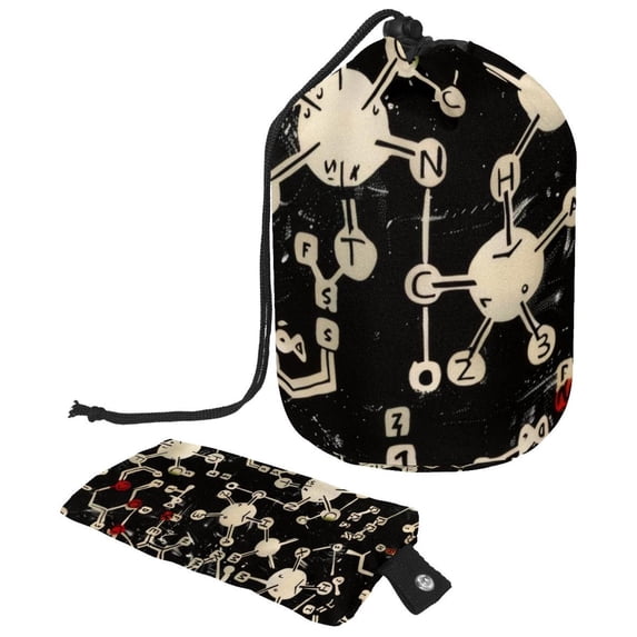 PhooArto Drawstring Cosmetic Bag, Barrel Shaped Portable Travel Makeup Bags, Cute Chemistry Equation Pattern Large Capacity Waterproof Multifunctional Bucket Toiletry Bag