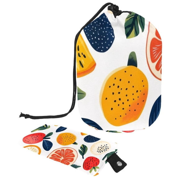 PhooArto Drawstring Cosmetic Bag, Barrel Shaped Portable Travel Makeup Bags, Cute Fruit Pattern Large Capacity Waterproof Multifunctional Bucket Toiletry Bag