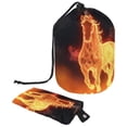 thumbnail image 1 of PhooArto Drawstring Cosmetic Bag, Barrel Shaped Portable Travel Makeup Bags, Fire Flaming Running Horse Large Capacity Waterproof Multifunctional Bucket Toiletry Bag, 1 of 6