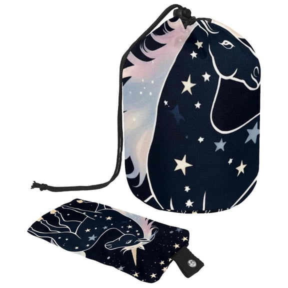 PhooArto Drawstring Cosmetic Bag, Barrel Shaped Portable Travel Makeup Bags, Magic Unicorn Galaxy Pattern Large Capacity Waterproof Multifunctional Bucket Toiletry Bag