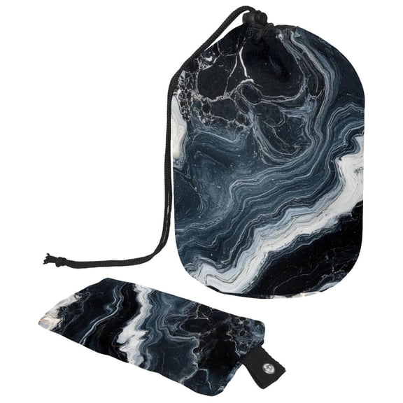 PhooArto Drawstring Cosmetic Bag, Barrel Shaped Portable Travel Makeup Bags, Marble Black Print Large Capacity Waterproof Multifunctional Bucket Toiletry Bag