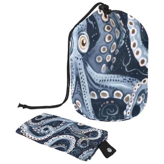 PhooArto Drawstring Cosmetic Bag, Barrel Shaped Portable Travel Makeup Bags, Octopus Feet Pattern Large Capacity Waterproof Multifunctional Bucket Toiletry Bag