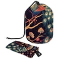 thumbnail image 1 of PhooArto Drawstring Cosmetic Bag, Barrel Shaped Portable Travel Makeup Bags, Peacock and Flowers Pattern Large Capacity Waterproof Multifunctional Bucket Toiletry Bag, 1 of 6