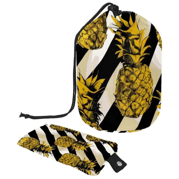 PhooArto Drawstring Cosmetic Bag, Barrel Shaped Portable Travel Makeup Bags, Pineapple Stripes Pattern Large Capacity Waterproof Multifunctional Bucket Toiletry Bag