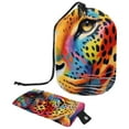 thumbnail image 1 of PhooArto Drawstring Cosmetic Bag, Barrel Shaped Portable Travel Makeup Bags, Rainbow Leopard Print Large Capacity Waterproof Multifunctional Bucket Toiletry Bag, 1 of 6