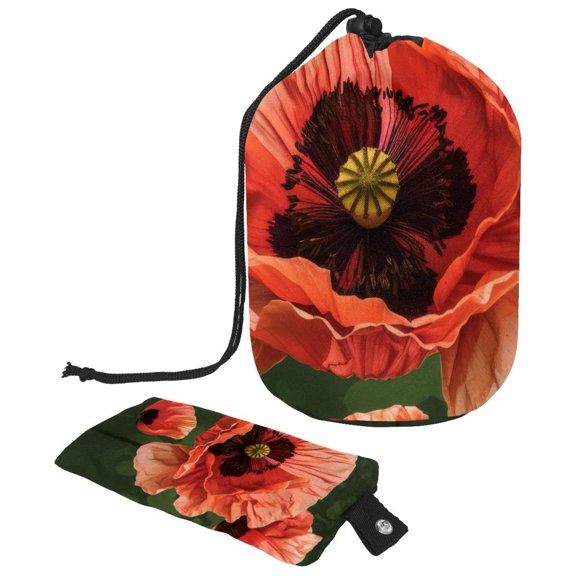 PhooArto Drawstring Cosmetic Bag, Barrel Shaped Portable Travel Makeup Bags, Red Poppy Blossom Large Capacity Waterproof Multifunctional Bucket Toiletry Bag