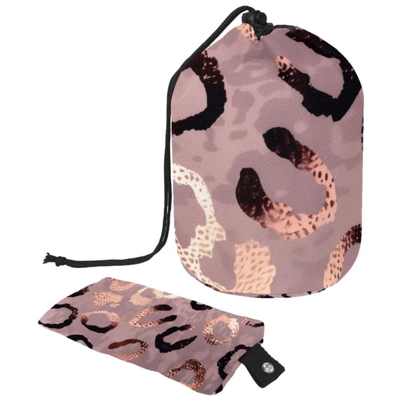 PhooArto Drawstring Cosmetic Bag, Barrel Shaped Portable Travel Makeup Bags, Rose and Gold Leopard Pattern Large Capacity Waterproof Multifunctional Bucket Toiletry Bag
